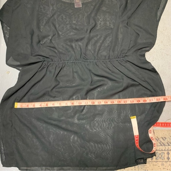 Xhilaration Black Lace Sheer Swim Coverup Sz M Flutter Sleeve Flowy Neutral Top - Picture 8 of 10